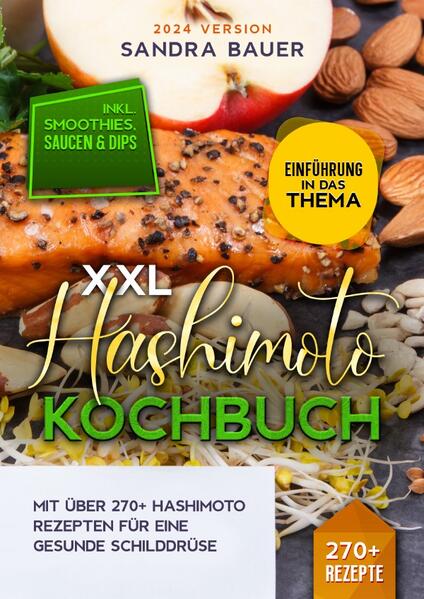 Dieses Hashimoto-Rezeptbuch ist voll von köstlichen, leicht zuzubereitenden Rezepten! Mit über 270+ Gerichten zur Auswahl, finden Sie in diesem Kochbuch bestimmt das, wonach Sie suchen... Hypothyreose ist ein Zustand, bei dem der Körper nicht genügend Schilddrüsenhormone produziert. Schilddrüsenhormone helfen, Wachstum, Zellreparatur und Stoffwechsel zu steuern. Infolgedessen können Menschen mit Hypothyreose neben vielen anderen Symptomen Müdigkeit, Haarausfall, Gewichtszunahme, Kältegefühl und Niedergeschlagenheit erleben. Eine Hypothyreose betrifft 1-2 % der Menschen weltweit und ist bei Frauen 10-mal häufiger als bei Männern. Nahrungsmittel allein können eine Hypothyreose nicht heilen. Eine Kombination aus den richtigen Nährstoffen kann jedoch helfen, die Schilddrüsenfunktion wiederherzustellen und Ihre Symptome zu minimieren. Was ist eine Hypothyreose? Die Schilddrüse ist eine kleine, schmetterlingsförmige Drüse, die in der Nähe der Basis Ihres Halses sitzt. Sie produziert und speichert Schilddrüsenhormone, die fast jede Zelle in Ihrem Körper beeinflussen. Wenn die Schilddrüse ein Signal namens schilddrüsenstimulierendes Hormon (TSH) empfängt, gibt sie Schilddrüsenhormone in den Blutkreislauf ab. Dieses Signal wird von der Hypophyse, einer kleinen Drüse an der Basis Ihres Gehirns, gesendet, wenn der Schilddrüsenhormonspiegel niedrig ist. (mehr Tipps finden Sie im Buch) Sie sind auf der Suche nach … ✅ Vorteilen rund um das Thema Hashimoto ✅ Den richtigen Zutaten ✅ 270+ leckeren Rezepten (u.a. Frühstück, Suppen, Salate, Fisch- und Fleischgerichte, Desserts uvm.) ✅ Spaß und Freude Neues zu probieren Leckere Gerichte und gute Anhaltspunkte gefällig? Dann greifen Sie jetzt zu!