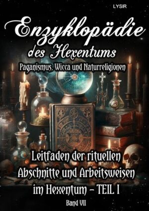 Im siebten Band der „Enzyklopädie des Hexentums“ steht die praktische magische Handhabung im Mittelpunkt, wie sie in den Ritualen des Hexentums, Wiccas, Paganismus und vieler anderer naturmagischer Traditionen praktiziert wird. Dieser Band bietet einen umfassenden Leitfaden für die rituellen Praktiken und ist sowohl für Neulinge als auch für erfahrene Praktizierende von großem Wert. Das Kapitel „Die magischen Dinge im Ritual – Teil I“ deckt die ersten praktischen Schritte in einem Wiccaoder Hexenritual ab. Es beginnt mit dem Erschaffen eines Energiekegels (Cone of Power), einer Technik zur kollektiven Energieerzeugung und Energiefreisetzung. Weiter geht es mit der Bedeutung von Wasser und Salz in Weihen, Segnungen und Bannungen, die detailliert beschrieben und praktisch erklärt werden. Der magische Schutzkreis und das magische Kreisziehen werden ebenfalls thematisiert. Diese zentralen Elemente vieler Rituale werden theoretisch und praktisch beleuchtet, um ein Verständnis für ihre Bedeutung und Anwendung zu vermitteln. Die Anrufung und Einladung der Wachttürme und anderer Entitäten wird aus verschiedenen magischen Blickwinkeln betrachtet, wobei die respektvolle und effektive Einbindung dieser Kräfte im Ritual erklärt wird. Ein weiteres wichtiges Element ist die Absichtsbekundung (Statement of Purpose), die den Fokus und die Richtung des Rituals bestimmt. Es wird beschrieben, wie eine kraftvolle Absicht formuliert wird, um das Ritual zu lenken. Das Kapitel „Fünffacher Kuss bei der Hohepriesterin und das Herabziehen des Mondes (Drawing down the Moon)“ bietet detaillierte Einblicke in diesen mächtigen Ritus, der von der Hohepriesterin geleitet wird. Die symbolische Bedeutung und die Durchführung werden ausführlich erklärt. Ebenso wird das Gegenstück, der „Fünffache Kuss beim Hohepriester und das Herabziehen der Sonne (Drawing down the Sun)“, behandelt, obwohl es nicht in den ursprünglichen Traditionen verwurzelt ist.