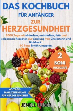 Stellen Sie sich eine Zukunft vor, in der Ihr Herz kräftig und regelmäßig schlägt, in der Cholesterin und Bluthochdruck keine Bedrohung mehr für Ihr Leben darstellen. Dies ist kein unerreichbarer Traum, sondern dank „Das Kochbuch für Anfänger zur Herzgesundheit“ zum Greifen nah. Dies ist nicht nur ein Kochbuch, es ist Ihr Schlüssel zu einem längeren und gesünderen Leben. Sind Sie es leid, dass man Ihnen sagt, was Sie NICHT essen dürfen? Dieses Buch richtet sich an alle, die wie Sie auf die Freuden des Essens verzichten und gleichzeitig auf ihr Herz achten wollen. 2000 Tage mit einfachen, schmackhaften und GESUNDEN Rezepten Sie müssen kein Sternekoch sein, um diese Rezepte nachzukochen: Sie wurden speziell für Anfänger entwickelt, so dass Sie sich keine Gedanken über komplizierte Techniken oder unerschwingliche Zutaten machen müssen. 60-Tage-Mahlzeitenplan - kein Stress, kein Zweifel Vergeuden Sie keine Zeit mehr mit der Planung Ihrer Mahlzeiten oder fragen Sie sich, ob Sie die richtige Wahl treffen. Wir begleiten Sie 60 Tage lang Tag für Tag mit einem umfassenden Ernährungsplan, der Ihnen helfen wird, Cholesterin und Blutdruck auf natürliche Weise zu senken. Dieses Buch ist für Sie, wenn: •Sie endlich die Kontrolle über Ihre Gesundheit übernehmen wollen, ohne auf die Freuden des Lebens verzichten zu müssen. •Sie haben genug von komplizierten Diäten und wünschen sich einfache, praktische Lösungen. •Sie einen Plan wollen, der Sie Schritt für Schritt zu einer optimalen Herzgesundheit führt. Warten Sie nicht darauf, ein weiterer Fall für die Statistik zu werden! „Das Kochbuch für Anfänger zur Herzgesundheit“ ist mehr als nur ein Buch: Es ist Ihr Leitfaden für eine Zukunft ohne Kompromisse zwischen Gesundheit und Genuss. Bestellen Sie jetzt und beginnen Sie Ihre Reise zu einem längeren, glücklicheren und gesünderen Leben.