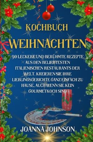 Suchen Sie verzweifelt nach Ideen, um Ihre Gäste mit besonderen Gerichten zu überraschen? Haben Sie Angst, dass Ihre Dinnerparty den Erwartungen nicht gerecht wird oder dass Ihre Lieben am Ende die gleichen alten Rezepte essen werden? „Kochbuch Weihnachten“ ist das Buch, das alles ändern wird. Stellen Sie sich einen gedeckten Tisch mit Gerichten vor, die alle sprachlos machen: von raffinierten Vorspeisen bis hin zu traditionellen Desserts, die mit einem modernen Touch neu interpretiert werden. Dieses Buch ist nicht nur ein Rezeptbuch, sondern ein praktischer Leitfaden, der Ihr Weihnachtsfest zu einem unvergesslichen kulinarischen Erlebnis macht. Mit „Kochbuch Weihnachten“ stehen Ihnen zur Verfügung: •Einfache und detaillierte Rezepte für alle, die ohne Stress außergewöhnliche Ergebnisse erzielen wollen. •Kreative Ideen, wie Sie klassische Aromen mit einem modernen Touch auf den Tisch bringen, der Ihre Gäste verblüfft. •Maßgeschneiderte Tipps für die Planung eines perfekten Weihnachtsessens, bei dem nichts dem Zufall überlassen wird. Wenn Sie es leid sind, stundenlang im Internet nach Rezepten zu suchen, die nicht funktionieren, oder sich mit der Zubereitung überfordert zu fühlen, ist dieses Buch genau das Richtige für Sie. Machen Sie Ihr Weihnachten zu etwas Besonderem, ohne Stress, ohne Angst, aber mit der Gewissheit, dass Sie Ihre Lieben überraschen werden. Jedes Gericht wird garantiert ein Erfolg! Kaufen Sie „Kochbuch Weihnachten“ und gönnen Sie sich die Gelassenheit eines perfekten Festmahls, bei dem jeder Bissen ein Gefühl ist.