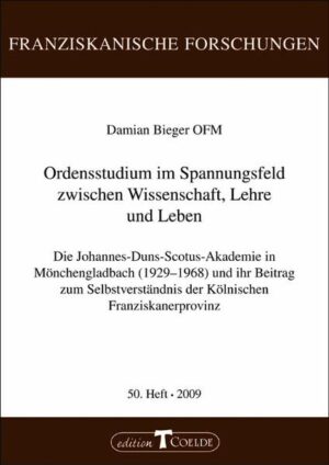 Das Buch bietet eine historisch-kritische Untersuchung zur Arbeit des Ordensstudienhauses „Johannes-Duns-Scotus-Akademie“ in Mönchengladbach als Teil der Geschichte der 1929 wiedererrichteten Kölnischen Franziskanerprovinz. Dabei wird auch die Entwicklung des Selbstbildes der Ordensprovinz aufgearbeitet. Das Studienhaus der Provinz diente nicht nur als Priesterausbildungsstätte, in der eine bestimmte Vorstellung von ordenspriesterlicher Identität vermittelt wurde, sondern auch als Ort der Herausformung eines Leitbildes zur Geisteswissenschaftlichen Sendung der Kölnischen Franziskanerprovinz.