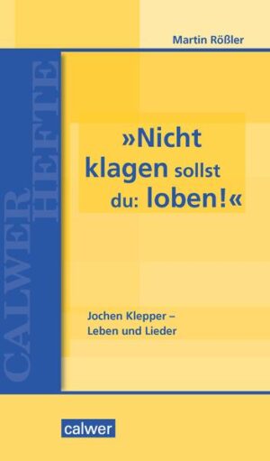 "Nachmittags die Verhandlung auf dem Sicherheitsdienst. Wir sterben nun-ach, auch das steht bei Gott-Wir gehen heute Nacht gemeinsam in den Tod. Über uns steht in den letzten Stunden das Bild des Segnenden Christus, der um uns ringt. In dessen Anblick endet unser Leben". Dies sind die letzten Worte des Schriftstellers und Liederdichters Jochen Klepper, der in auswegloser Lage am 10. Dezember 1942 zusammen mit seiner jüdischen Frau und seiner Tochter den Freitod wählte. Anlässlich des 75. Todestages erinnert der renommierte Kirchenmusiker Martin Rößler an Kleppers bewegtes Leben und würdigt dessen wegweisendes Schaffen für das geistliche Lied bis in unsere Zeit. Kleppers Gedichte und Lieder werden in seine Biografie und die Geschehnisse der Zeit des Nationalsozialismus eingeordnet