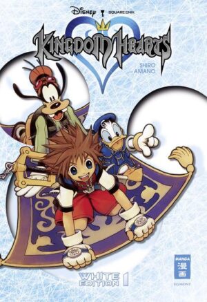 Die erste Mangareihe des erfolgreichen Kingdom- Hearts- Universums in einer edlen Schmuckausgabe, komplett mit neuen Covern und Band 1 mit 12 Farbseiten. Diese Ausgabe ist exklusiv nur auf Deutsch erhältlich! Der Klassiker mit der fantastischen Story um den kleinen Sora mit seinem Schlüsselschwert und all den bekannten Disneyfiguren begeistert Euch seit über einem Jahrzehnt. Videospiel + Disney + Manga ergibt euer Lieblingsrezept für tapfere Helden, spannende Abenteuer und große Gefahren!