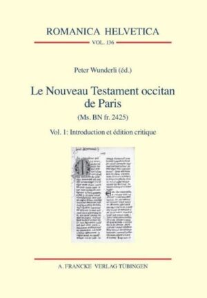 Cette édition du Nouveau Testament occitan de Paris (BN fr. 2425) consiste en deux volumes qui constituent ensemble le nGrad 136 des Romanica Helvetica. Le premier tome fournit une introduction détaillée et le texte occitan du Nouveau Testament dans la version parisienne, le deuxième contient une analyse approfondie de la langue du texte dans les domaines de la grapho-phonématique, de la morpho-syntaxe et des phénomènes transphrastiques, un Glossaire riche et copieux qui ouvre aussi des perspectives sur la lexicologie, ainsi qu'un Index des noms complet. Les traits caractéristiques de la présente traduction du Nouveau Testament remontent à la première moitié (éventuellement même au début) du 14e siècle