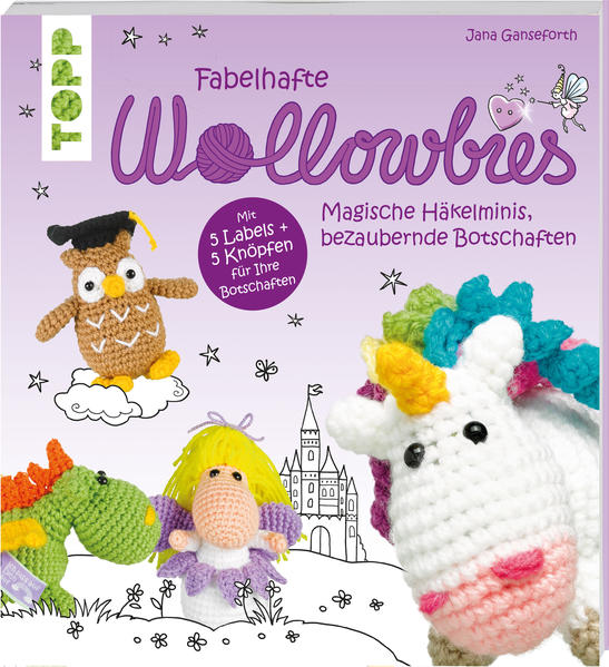 Die Wollowbies werden jetzt noch fabelhafter. Schwups und schon haben die kleinen, schon berühmten Häkelbotschafter neue Freunde gefunden. Sie kommen aus verzauberten Gefilden und Glitzern mit ihren funkelnden Knöpfen um die Wette. Vom Schloßgespenst übers Einhorn können nun sämtliche magische Figuren nachgehäkelt werden. Und der Spaß kommt auf keinen Fall zu kurz. Die fröhlichen Kerlchen sind wieder ausgestattet mit Steckbriefen und kleinen Geschichten und warten nur darauf von Ihnen ins Leben gehäkelt zu werden. Verschenken Sie Magie und fabelhafte Wünsche mit den neuen Wollowbies.