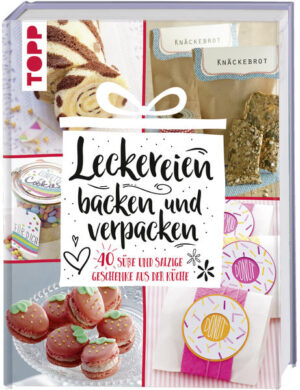 Ob zum Geburtstag, Muttertag, Kaffeeklatsch oder als schnelles Mitbringsel fürs Fingerfood-Büfett - über süße oder salzige Geschenke aus der Küche freut sich jeder! Von Cupcakes und Macarons über Kuchen und Kekse bis hin zu Broten und Backmischungen im Glas, in diesem Buch erwarten Sie 40 köstliche Rezepte mit vielen originellen Verpackungsideen, die sich dank der Vorlagen im Buch im Handumdrehen nachmachen lassen. Wählen Sie aus verschiedenen Tüten und Schachteln, versehen Sie Backmischungen mit Banderolen oder Etiketten oder zaubern Sie im Handumdrehen aus einem einfachen Einmachglas eine fantasievolle Geschenkverpackung! Viel Freude beim Backen, Verpacken und natürlich auch beim Naschen!