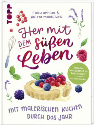 Backen ist nicht selten Kunst zum Essen. Liegt es da nicht nahe, Backen mit der Kunst des Zeichnens zusammenzubringen? Das ist in diesem Buch meisterlich geschehen! Die leckeren, saisonalen Rezepte von Britta Morbitzer treffen auf Watercolor-Illustrationen und dynamisches Lettering von Frau Annika. Jede Seite ist von ihr vollständig ausgestaltet, jede Zutat und jeder Anleitungsschritt mit viel Liebe zum Detail aufs Papier gebracht. Das Backbuch beginnt mit einer Auswahl wichtiger Grundrezepte. Diese werden anschließend jahreszeitlich in süße Leckereien verwandelt. Zum Verzieren der köstlichen Backwerke gibt es außerdem Vorlagen für Dekoelemente wie Cake-Topper, Banderolen und Anhänger. Und für alle, die bevorzugt regionales Obst verwenden oder sich dafür interessieren, ist das Poster mit Saisonkalender ein schön praktisches Extra.