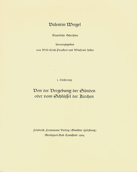 Valentin Weigels mystisch-spekulative Theologie ist der Höhepunkt der deutschen Mystik im 16. Jahrhundert. Traditionsströme der verschiedensten Herkunft vereinigen sich in Weigels Werk. Seine protestantisch-spiritualistische Frömmigkeit, die von Sebastian Franck beeinflusst war, schöpft aus mittelalterlicher Mystik, vornehmlich aus Eckart, Tauler und der ›Theologia Deutsch‹. Sein Denken nimmt von Boethius neuplatonische, von Paracelsus naturphilosophische Ideen in sich auf und gestaltet sie in christologisch-kosmosophischen Spekulationen aus. Die Fortwirkung seiner Gedanken, die oft unerwartet hervortreten, wie bei Johannes Arndt und Kepler, stellt der Forschung viele ungelöste Aufgaben, besonders im Hinblick auf das Verhältnis Böhmes zu Weigel und zum Weigelianismus. Sie werden aufgrund dieser Weigel-Ausgabe, die auch die unechten Schriften miteinbezieht, gelöst werden können. Diese erste kritische Gesamtausgabe der Schriften Valentin Weigels beruht auf den grundlegenden Forschungen Winfried Zellers. Seine Untersuchung der handschriftlichen Überlieferung erbrachte die Klärung der bislang strittigen Echtheitsfragen, die Feststellung der sicher echten Weigel-Schriften und ihrer Chronologie und führte zur Entdeckung bisher unbekannter Handschriften.