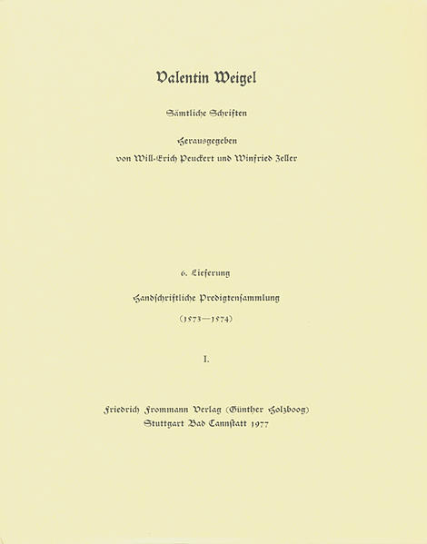 Valentin Weigel's theology of mystical speculation represented the culmination of German mysticism in the 16th century. Traditional schools of thinking of various origins are united in Weigel's works. His Protestant-spiritualist piety, which was influenced by Sebastian Franck, drew upon medieval mysticism, primarily upon Eckart, Tauler and the ›Theologia Deutsch‹. His thinking incorporated Boethius' neoplatonist ideas and Paracelsus' ideas on natural philosophy, and he developed them into Christological-cosmosophical speculations. The continuing influence of his thinking, which often emerges unexpectedly, such as for example in the works of Johannes Arndt und Kepler, has presented researchers with many unsolved problems, in particular regarding Böhme's relationship to Weigel and to Weigelianism. They will be able to be solved on the basis of this Weigel edition, which also includes the writings attributed to him. This first complete critical edition of Valentin Weigel's works is based on seminal research done by Winfried Zeller. His study of the handwritten works which have been preserved made it possible to resolve the previously contentious issues regarding the question of authenticity, to determine which writings were definitely done by Weigel, as well as their chronology, and led to the discovery of previously unknown manuscripts.