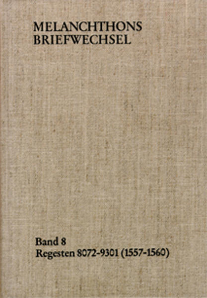 Dieser bis zu Melanchthons Tod reichende letzte Regestenband beginnt mit dem Versuch, den Streit der Flacianer mit Melanchthon und den Wittenbergern beizulegen. Dadurch sollte auf dem zweiten Wormser Religionsgespräch 1557 ein gemeinsames Auftreten der Protestanten ermöglicht werden. Beides scheiterte. Die Dokumente und Briefe darüber bilden den größten Komplex dieser letzten Jahre. Daneben war auch der Streit um das Abendmahl wieder ausgebrochen. Melanchthon beriet seinen Freund Hardenberg in Bremen, und er schrieb sein Gutachten für den Kurfürsten Friedrich III. von der Pfalz, das diesen schließlich in den Calvinismus führte. Die gegenreformatorische Visitation bzw. Inquisition in Bayern inspirierte Melanchthon zu einer Schlußabrechnung mit der römischen Lehre, der er selbst testamentarisches Gewicht beilegte.