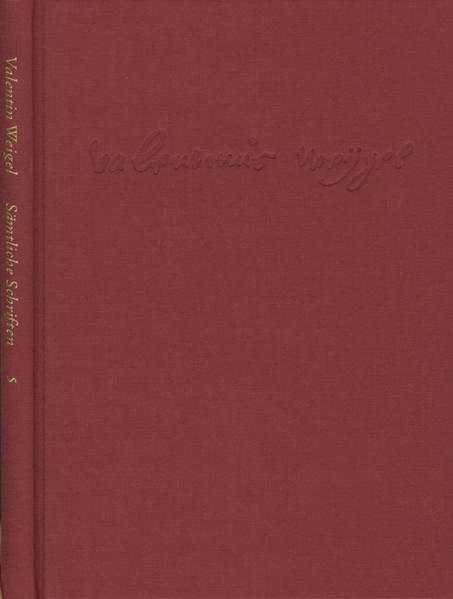 Die in Lieferung 5 der ›Sämtlichen Schriften‹ Valentin Weigels enthaltene Hauptschrift ›Vom wahren seligmachenden Glauben‹ von 1572 wird hier in neuer Bearbeitung vorgelegt. Sie ist wegen der Widmung an Weigels kirchlichen Vorgesetzten auch als ›Verteidigungsschrift‹ bekannt und enthält ungewöhnlich viele Lutherzitate. Laut Zeller gehört zur Methode dieser Rechtfertigung der Versuch, 'seine Anschauung von Adam und Christus in den Worten der lutherischen Schulorthodoxie zum Ausdruck zu bringen'. Von den übrigen Titeln des Bandes sind hauptsächlich durch den Herausgeber aufgefundene kurze, teils nur fragmentarisch erhaltene Texte hervorzuheben, die hier erstmals vorgelegt werden.