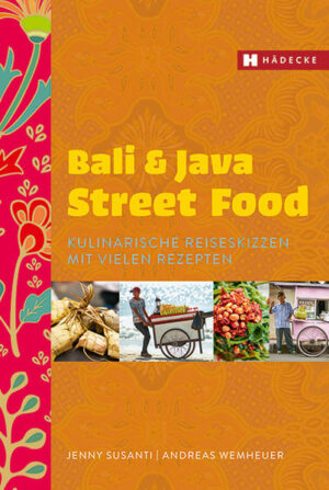 Street Food mit Kokos, Sambal & Saté. Die indonesische Street-Food-Reise führt vom muslimisch-geprägten Java zum hinduistisch-geprägten Bali, durch grandiose Landschaften vorbei an Vulkanen, Mango-, Reis- und Chilifeldern, Märkten und Tempeln und natürlich zu jeder Menge Garküchen und kleinen Restaurants, die oft nur ein einziges Gericht auf der Karte haben, das dann aber genau hier besonders gut schmeckt. Die Geschichten dieser „Küchen auf Rädern“ und der Menschen, die sie betreiben, werden hier erzählt und die typischen Rezepte zum Nachkochen vorgestellt. Die Idee zur gemeinsamen Reise entstand während der Zusammenarbeit in Hamburg, wo die Autorin, Foodstylistin und gebürtige Indonesierin Jenny Susanti dem Fotografen und leidenschaftlich Reisenden Andreas Wemheuer von ihrer Heimat und deren wunderbarer, abwechslungsreicher Küche vorschwärmte. Mit tatkräftiger Unterstützung von Freunden und Familie vor Ort wurde die Reise dann geplant und umgesetzt. Herausgekommen ist ein köstlicher kulinarischer Road-Trip durch das Reich der tausend Inseln, wo (nicht nur) die Götter gerne Urlaub machen. Das Lese-, Koch- und Reisebuch verführt zur sofortigen Reiseplanung und bis das Flugzeug startet, lassen sich die authentischen Rezepte gut zu Hause nachkochen, zumal Jenny Susanti für hier nicht erhältliche Zutaten entsprechende Varianten angibt.