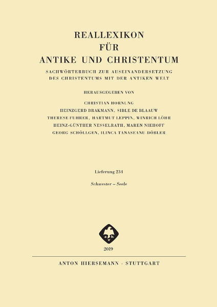 Lieferung 234 (Lieferung 1 für Band 30) Herausgegeben von Christian Hornung, Heinzgerd Brakmann, Sible de Blaauw, Therese Fuhrer, Hartmut Leppin, Winrich Löhr, Heinz-Günther Nesselrath, Maren Niehoff, Georg Schöllgen, Ilinca Tanaseanu-Döbler Das auf etwa 35 Bände angelegte Reallexikon für Antike und Christentum ist das zentrale und umfassende Nachschlagwerk zur Erforschung der Spätantike, also der Epoche, die etwa die ersten fünf christlichen Jahrhunderte umfasst. In dieser Zeit nahm das Christentum Gestalt an, und zwar im Rahmen der antiken Kultur mit ihren mannigfachen heidnischen und jüdischen Traditionen. Die allmähliche Einordnung der christlichen Kirche in Staat und Gesellschaft der griechisch-römischen Welt und ihrer Nachbargebiete war der bedeutsamste Vorgang in der Spätantike und legte das Fundament der mittelalterlichen und neuzeitlichen Kultur. Deshalb werden im RAC nicht nur bestimmte Erscheinungen des religiösen Lebens, theologisch bedeutsame Begriffe und Vorstellungen in aller nötigen Tiefe dargestellt. Vielmehr finden Staat und Gesellschaft, Recht und Wirtschaft, Literatur, Kunst und Wissenschaften, Alltagsleben und materielle Kultur unter dem Gesichtspunkt der Auseinandersetzung des Christentums mit der antiken Welt insgesamt Berücksichtigung.