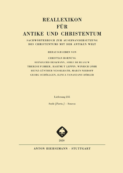 Lieferung 235 (Lieferung 2 für Band 30): Seele Forts.-Seneca Herausgegeben von Christian Hornung, Heinzgerd Brakmann, Sible de Blaauw, Therese Fuhrer, Hartmut Leppin, Winrich Löhr, Heinz-Günther Nesselrath, Maren Niehoff, Georg Schöllgen, Ilinca Tanaseanu-Döbler Das auf etwa 35 Bände angelegte Reallexikon für Antike und Christentum ist das zentrale und umfassende Nachschlagwerk zur Erforschung der Spätantike, also der Epoche, die etwa die ersten fünf christlichen Jahrhunderte umfasst. In dieser Zeit nahm das Christentum Gestalt an, und zwar im Rahmen der antiken Kultur mit ihren mannigfachen heidnischen und jüdischen Traditionen. Die allmähliche Einordnung der christlichen Kirche in Staat und Gesellschaft der griechisch-römischen Welt und ihrer Nachbargebiete war der bedeutsamste Vorgang in der Spätantike und legte das Fundament der mittelalterlichen und neuzeitlichen Kultur. Deshalb werden im RAC nicht nur bestimmte Erscheinungen des religiösen Lebens, theologisch bedeutsame Begriffe und Vorstellungen in aller nötigen Tiefe dargestellt. Vielmehr finden Staat und Gesellschaft, Recht und Wirtschaft, Literatur, Kunst und Wissenschaften, Alltagsleben und materielle Kultur unter dem Gesichtspunkt der Auseinandersetzung des Christentums mit der antiken Welt insgesamt Berücksichtigung.