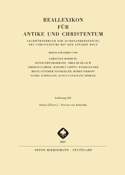 Lieferung 236 (Lieferung 3 für Band 30): Seneca Forts.-Severus von Antiochia Herausgegeben von Christian Hornung, Heinzgerd Brakmann, Sible de Blaauw, Therese Fuhrer, Hartmut Leppin, Winrich Löhr, Heinz-Günther Nesselrath, Maren Niehoff, Georg Schöllgen, Ilinca Tanaseanu-Döbler Das auf etwa 35 Bände angelegte Reallexikon für Antike und Christentum ist das zentrale und umfassende Nachschlagwerk zur Erforschung der Spätantike, also der Epoche, die etwa die ersten fünf christlichen Jahrhunderte umfasst. In dieser Zeit nahm das Christentum Gestalt an, und zwar im Rahmen der antiken Kultur mit ihren mannigfachen heidnischen und jüdischen Traditionen. Die allmähliche Einordnung der christlichen Kirche in Staat und Gesellschaft der griechisch-römischen Welt und ihrer Nachbargebiete war der bedeutsamste Vorgang in der Spätantike und legte das Fundament der mittelalterlichen und neuzeitlichen Kultur. Deshalb werden im RAC nicht nur bestimmte Erscheinungen des religiösen Lebens, theologisch bedeutsame Begriffe und Vorstellungen in aller nötigen Tiefe dargestellt. Vielmehr finden Staat und Gesellschaft, Recht und Wirtschaft, Literatur, Kunst und Wissenschaften, Alltagsleben und materielle Kultur unter dem Gesichtspunkt der Auseinandersetzung des Christentums mit der antiken Welt insgesamt Berücksichtigung.