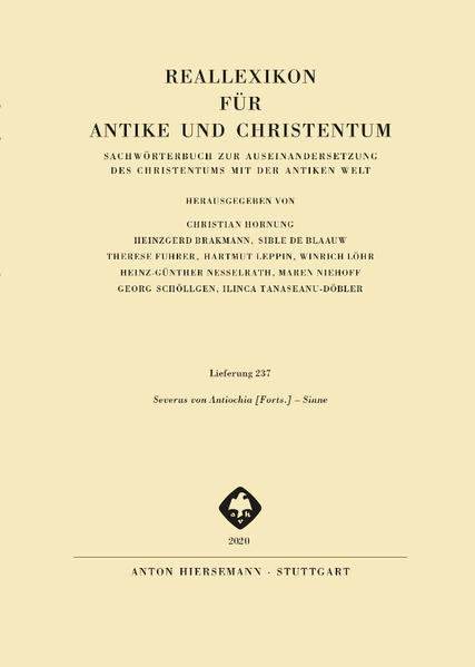 Lieferung 237 (Lieferung 4 für Band 30): Severus von Antiochia Forts.-Sinne Herausgegeben von Christian Hornung, Heinzgerd Brakmann, Sible de Blaauw, Therese Fuhrer, Hartmut Leppin, Winrich Löhr, Heinz-Günther Nesselrath, Maren Niehoff, Georg Schöllgen, Ilinca Tanaseanu-Döbler Das auf etwa 35 Bände angelegte Reallexikon für Antike und Christentum ist das zentrale und umfassende Nachschlagwerk zur Erforschung der Spätantike, also der Epoche, die etwa die ersten fünf christlichen Jahrhunderte umfasst. In dieser Zeit nahm das Christentum Gestalt an, und zwar im Rahmen der antiken Kultur mit ihren mannigfachen heidnischen und jüdischen Traditionen. Die allmähliche Einordnung der christlichen Kirche in Staat und Gesellschaft der griechisch-römischen Welt und ihrer Nachbargebiete war der bedeutsamste Vorgang in der Spätantike und legte das Fundament der mittelalterlichen und neuzeitlichen Kultur. Deshalb werden im RAC nicht nur bestimmte Erscheinungen des religiösen Lebens, theologisch bedeutsame Begriffe und Vorstellungen in aller nötigen Tiefe dargestellt. Vielmehr finden Staat und Gesellschaft, Recht und Wirtschaft, Literatur, Kunst und Wissenschaften, Alltagsleben und materielle Kultur unter dem Gesichtspunkt der Auseinandersetzung des Christentums mit der antiken Welt insgesamt Berücksichtigung.