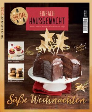 Unwiderstehliche Plätzchen, feine Torten, festliche Desserts, Geschenke aus der Küche und Backideen für Kurzentschlossene: Das erste „süße“ Weihnachtsheft von Einfach Hausgemacht ist fertig! Auf 100 Seiten hat die Redaktion die besten Einfach Hausgemacht-Rezepte für die feierlichen Tage zusammengetragen - und mit vielen praktischen Tipps und Schritt-für-Schritt-Anleitungen garniert. Natürlich sind alle Rezepte entspannt und gelingsicher nachzumachen: eben typisch Einfach Hausgemacht! Ideen für originelle Geschenkverpackungen und unkomplizierte Schokogarnituren aus der Weihnachtsbackstube ergänzen die Rezepte. Was sind die Favoriten? Die Orangen-Kuppeltorte und die Schoko-Busserl gehören ganz sicher in die Top 10. Vielleicht ist es aber auch die Glühwein-Kirsch-Torte oder das Schokoladen-Panna-Cotta mit Orangenfilets, die besonders gut ankommen bei den Gästen an den Festtagen? Probieren Sie es doch einfach aus!