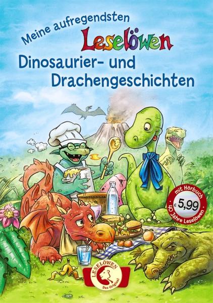 Ganz schön gefährlich: Drachen spreizen ihre Flügel und spucken Feuer! Und mit etwas Fantasie erwachen sogar Dinosaurier aus längst vergangenen Zeiten zum Leben. Manche von ihnen sind sogar so lang wie ein Bus und hoch wie ein dreistöckiges Haus! Dieser Leselöwen- Doppelband führt durch die aufregende Welt von Dinosauriern und Drachen. Die Leselöwen feiern 40. Geburtstag – und wir feiern mit! Besonders Erstleser ab 8 Jahren liegen mit diesem Leselöwen- Doppelband genau richtig: Die Textabschnitte wechseln sich mit vielen farbigen Illustrationen ab, die kurzen Geschichten überfordern nicht und sind mit der großen Fibelschrift genau auf die Bedürfnisse von Leseanfängern ausgelegt. So macht Lesenlernen Spaß! Mehr über die Leselöwen, spannende Spiele und Leseproben unter:www.Leseloewen.de