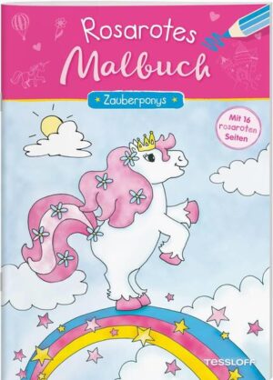 Malbuch und Märchenbuch zugleich – funkelnde Regenbögen und fabelhafte Zauberponys lassen Kinderherzen höher schlagen. Jede zweite Seite ist mit rosaroten Schmuckelementen versehen. So werden die Bilder zu zauberhaften Kunstwerken.