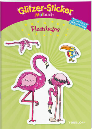 Malen, Stickern, Glitzerspaß! Die zauberhaften Flamingo- Motive zum Ausmalen können anschließend mit den funkelnden Glitzerstickern gestaltet werden. Ein schillernder Ausmalund Stickerspaß der besonderen Art für wahre Glitzerfans!