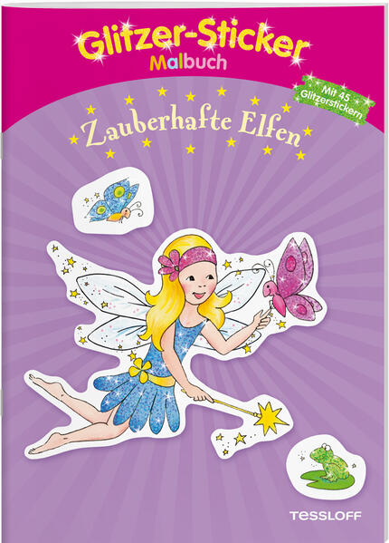 Malen, Stickern, Glitzerspaß! Die zauberhaften Elfen- Motive zum Ausmalen können anschließend mit den funkelnden Glitzerstickern gestaltet werden. Ein schillernder Ausmalund Stickerspaß der besonderen Art für wahre Glitzerfans!