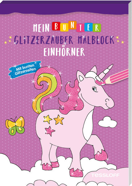 Wenn Kinder Einhörner malen, darf Glitzer nicht fehlen! Deswegen gibt es in diesem Malblock viele bunte Glitzerseiten, die nur darauf warten, fertig ausgemalt zu werden: Einhörner spielen fröhlich auf einer Weide oder galoppieren zum Zauberschloss. Und wenn die magischen Tiere schlafen gehen, glitzern Mond und Sterne über ihnen am Nachthimmel. Mit diesen Malvorlagen können Glitzerfans ab 5 Jahren nach Herzenslust