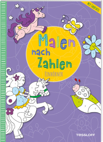 Welches schöne Einhorn- Motiv versteckt sich hinter dem Formen- Wirrwarr? Durch Ausmalen der Felder mit der richtigen Farbe finden es die kleinen Ausmalkünstler schnell heraus. Eine im Umschlag integrierte Farbtafel hilft dabei, die richtige Farbe zu finden und los geht’s. Wenn alle Felder mit einer Zahl in der richtigen Farbe ausgemalt sind, ist das Rätsel gelöst und ein tolles Kunstwerk ist entstanden. Malspaß mit Überraschungseffekt für Kinder ab 4 Jahren.