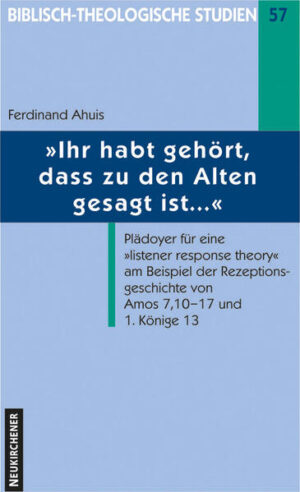 »Ihr habt gehört, dass zu den Alten gesagt ist« fragt am Beispiel der Rezeptionsgeschichte von Am 7,10-17 und 1 Kön 13 nach der Bedeutung der Antwort des Hörers oder der Zuhörer, insbesondere von Ältesten, auf Gesprochenes für die Entstehung und Überlieferung biblischer Texte und nimmt Beobachtungen und Begriffe neuerer Kommunikationsforschung auf. Die »listener response theory« versteht sich als Ergänzung zu Methoden, die sich der lesenden Rezeption von schriftlichen Texten widmen.