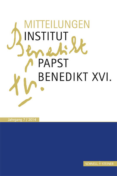 Das Institut-Papst-Benedikt XVI. wurde im April 2008 gegründet, um die Herausgabe der Gesammelten Schriften des Theologen Joseph Ratzinger durch Bischof Gerhard Ludwig Kardinal Müller, Regensburg, wissenschaftlich zu begleiten. In den jährlich erscheinenden »Mitteilungen« veröffentlicht das Institut nicht nur neue Quellen im Zusammenhang mit dem Leben und Wirken Joseph Ratzingers / Papst Benedikt XVI., sondern bietet auch ein Forum für die Rezeption und Diskussion des Werkes des großen deutschen Theologen auf dem Stuhl Petri.