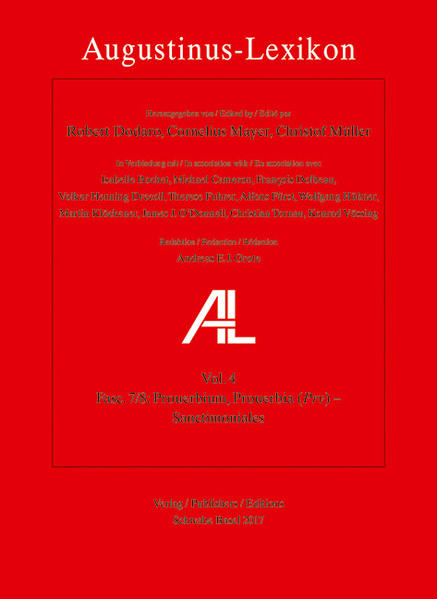 Das Augustinus-Lexikon (AL) ist ein mehrbändiges Begriffs- und Real-Lexikon. In alphabetischer Reihenfolge erfasst es Begriffe, Personen und Sachen, die für Leben, Werk und Lehre Augustins von Bedeutung sind. Um grössere Zusammenhänge darstellen zu können, behandelt das AL nicht nur Augustins Biographie und Schriften, sondern bezieht auch seine kirchenpolitische Stellung, die Persönlichkeiten seiner Umgebung sowie den zeitgeschichtlichen Kontext mit ein. Das AL stellt die für Augustins Denken charakteristischen Begriffe unter Berücksichtigung sowohl der christlichenwie der pagan-antiken Tradition dar. Die Artikel werden von international anerkannten Augustinus-Spezialisten der jeweiligen Wissenschaftsdisziplinen verfasst und in deutscher, englischer oder französischer Sprache veröffentlicht. Augustinus selbst wird im Original zitiert. Eine ausführliche Bibliographie schliesst jeden Artikel ab. Faszikel 7/8 von Band 4 ist herausgegeben von Robert Dodaro, Cornelius Mayer und Christof Müller in Verbindung mit Isabelle Bochet, Michael Cameron, François  Dolbeau, Volker Henning Drecoll, Therese Fuhrer, Alfons Fürst,  Wolfgang Hübner, Martin Klöckener, James J. O’Donnell, Christian Tornau, Konrad Vössing. Redaktion: Andreas E. J. Grote. Unter der Verantwortung der Akademie der Wissenschaften und der Literatur, Mainz. Gefördert mit Mitteln des Bundesministeriums für Bildung und Forschung, Bonn, und des Bayerischen Staatsministeriums für Wissenschaft, Forschung und Kunst, München, sowie der Deutschen Augustinerordensprovinz, Würzburg.
