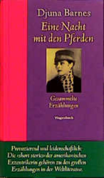 Bösartige, witzige, komische, tragische, wüste, milde Portraits von Damen und Herren und ihren exzentrischen Leidenschaften, von Briefen, die nie abgeschickt werden, Duellen ohne Sekundanten, von überflüssigen Heiraten und einem Pfau in grüner Seide. Die »bekannteste Unbekannte unseres Jahrhunderts« nannte Djuna Barnes sich selbst. Mit der Veröffentlichung ihrer Erzählungen avancierte sie in den zwanziger Jahren schnell zu einer provozierend exzentrischen Autorin, die später in Vergessenheit geriet - bis zu ihrer Wiederentdeckung in den achtziger Jahren, die von Deutschland ausging und sie erneut zur Kultautorin machte. Eine Nacht mit den Pferden zeigt, daß die short stories zum Herzstück von Djuna Barnes Werk gehören.