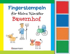 Bunte Bauernhof- Figuren stempeln und zeichnen Danach kräht der Hahn! Mit diesem Fingerstempel- Set für unterwegs können sich Kinder ab 5 Jahren die Zeit wunderbar und kreativ vertreiben. Ein Blatt Papier, bunte Stempelkissen, einen Stift und die eigenen Finger: Mehr braucht es nicht, um den Bauern, seinen Hof und die Tiere zum Leben zu erwecken. Im Buch wird Schritt für Schritt gezeigt, wie es geht. Und damit die kleinen Künstler gleich loslegen können, sind dem Anleitungsbuch vier Stempelfarben beigelegt. Wichtig: Diese Fingerstempelfarben wurden gemäß der europäischen Produktsicherheitsrichtlinien getestet und für unbedenklich eingestuft. Ein Effekt der immer höheren Sicherheitsanforderungen ist leider, dass sich die Farben schlechter abwaschen lassen. Mit etwas Speiseöl lassen sich die Farben (unserer Erfahrung nach) jedoch leichter von den Händen entfernen. Ausstattung: durchgehend farbig bebildert