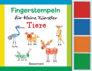 Das perfekte Mitbringsel für kreative Kids Affenstark! Mit diesem Fingerstempel- Set für daheim und unterwegs können sich Kinder ab 5 Jahren die Zeit wunderbar und kreativ vertreiben. Ein Blatt Papier, bunte Stempelkissen, einen Stift und die eigenen Finger: Mehr braucht es nicht, um Mops, Erdmännchen oder Pinguin zum Leben zu erwecken. Im Buch wird Schritt für Schritt gezeigt, wie es geht. Und damit die kleinen Künstler gleich loslegen können, sind dem Anleitungsbuch vier Stempelfarben beigelegt. Wichtig: Diese Fingerstempelfarben wurden gemäß der europäischen Produktsicherheitsrichtlinien getestet und für unbedenklich eingestuft. Ein Effekt der immer höheren Sicherheitsanforderungen ist leider, dass sich die Farben schlechter abwaschen lassen. Mit etwas Speiseöl lassen sich die Farben (unserer Erfahrung nach) jedoch leichter von den Händen entfernen. Ausstattung: durchgehend farbige Abbildungen