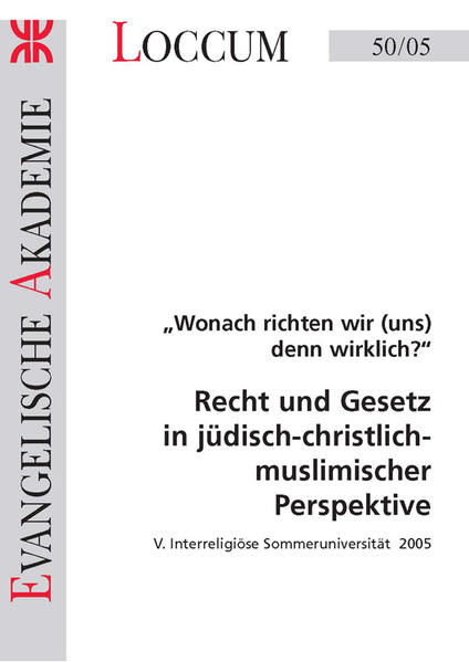 Joachim Perels Religiöses und säkulares Recht-ein Widerspruch? Jens Kreuter Was versteht das Christentum unter positiver Religionsfreiheit? Heiner Bielefeldt Religiöses Recht und gesellschaftliche Wirklichkeit Jonah Sievers Jüdisches Recht und gesellschaftliche Wirklichkeit Daniel S. Katz Einführung in das jüdische Gesetz und Gesetzesverständnis Norbert Brieskorn Einführung in das katholische Rechtsdenken Marcus Nelles Das Strafrecht der Katholischen Kirche Hamideh Mohagheghi Religiöse Strafen und ihre Begründung Paul Löffler, Daniel Katz und Mehdi Razvi Schriftenauslegung als Gesetzesauslegung Mohammad Laabdallaoui Widerstandsrecht und Gewalt-Eine islamische Perspektive Hamideh Mohagheghi Gewalt und Widerstandsrecht im Islam Christoph Dahling-Sander Der Freiheit zugewandt-Gottes Recht und Menschen-Rechte Luise Becker Einige Gedanken zur Bedeutung der Nahrung im Islam Sema Kücük Es ist angerichtet-Speisegebote im Islam Waltraud Wahida Azhari Der Ehevertrag im Judentum und im Islam Dorothee Palm Christlich-islamische Paare Katrin Hatzinger Einführung zum europäischen Gleichstellungs- und Antidiskriminierungsrecht unter besonderer Berücksichtung der Beschäftigungsrahmenrichtlinie (2000/78/EG) Percy MacLean Wie befördern die Religionen das Europäisches Gleichstellungsrecht? Rabeya Müller Wie halten wir's mit der Religion? Carola von Braun Religion als politische und gesellschaftliche Norm Waltraud Wahida Azhari Künstlerische Erfahrungen im Spannungsfeld von Kunst und Musik Ingrid von Heiseler Haiku-Werkstatt Jüdischer Ehevertrag: Männergespräch Muslimischer Ehevertrag: Frauengespräch