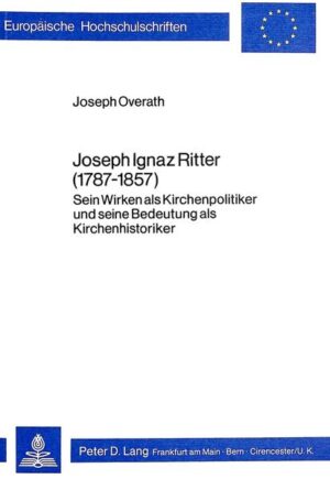 Joseph Ignaz Ritter (1787-1857) zählt zu den bedeutendsten Kirchenhistorikern des letzten Jahrhunderts. Er war zunächst in Bonn, später in Breslau tätig. Sein «Handbuch der Kirchengeschichte» zeigt die Wende zwischen Aufklärung und Ultramontanismus auf dem Gebiet der Kirchengeschichtsschreibung an. Als Kapitelsvikar und Domherr in Breslau, als Abgeordneter und als Verfasser von Broschüren machte er sich einen Namen als Kirchenpolitiker.