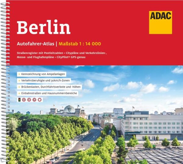 Praktisch, zweckmäßig und aktuell - das ist der rote ADAC Autofahrer-Atlas Berlin! Ob mit dem Auto oder zu Fuß, mit diesem besonderen ADAC Stadtatlas finden Sie schnell, sicher und problemlos Ihr Ziel. Während der Citypilot® im Maßstab 1:125.000 den nötigen Überblick verschafft, zeigen die grafisch klar gegliederten Stadtkarten im Maßstab 1:14.000 eine detaillierte Darstellung des städtischen Straßennetzes