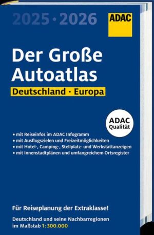 Der ADAC Autoatlas ist die ideale Orientierungshilfe zum Nachschlagen, zur Planung und vor allem natürlich für unterwegs. Die einzelnen Kartenteile und -inhalte sind optimal auf die Bedürfnisse der Autofahrer abgestimmt. Mit Blick auf Europa zeigt der Atlas Deutschland und seine Nachbarländer flächendeckend von Dänemark im Norden bis zum Gardasee im Süden und von Ostende und Metz im Westen bis zum Plattensee und Breslau im Osten im übersichtlichen und detailgenauen Maßstab. Ansprechend ist auch der Reisekartenteil, der alle wichtigen Auto- Reiseländer Europas im idealen Länderkartenmaßstab zeigt. In den bedeutendsten Großstädten Deutschlands und Europas finden Sie sich problemlos mit den Durchfahrts- und Cityplänen zurecht. Wichtige Informationen für Reisen im In- und Ausland bietet Ihnen zusätzlich ein Infoteil: ADAC Service, Reiseinfos für alle Länder Europas, Reisesprachführer und vieles mehr. Hotel- und Restaurantanzeigen gehören ebenfalls zu diesem touristischen Teil. Die zweckmäßige Gliederung und das klare, anschauliche Farbleitsystem, sowie das umfassende Gesamtregister für Deutschland und Europa führen Sie auf schnellstem Wege zum Ziel.