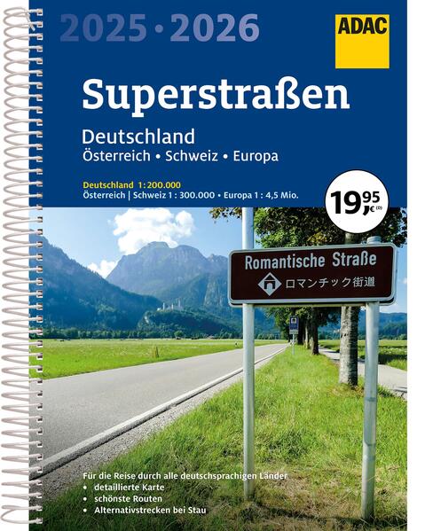 Entdecke den perfekten Reisegefährten: Der ADAC Superstraßenatlas 2025/2026 Schnell und sicher ans Ziel mit der unvergleichlichen ADAC-Qualitätsgarantie. Das bedeutet: Detailgenaue Karten: Von Deutschland im Maßstab 1:200.000 bis hin zu Österreich und der Schweiz im Maßstab 1:300.000, alles, was man brauchst, um Routen zu planen. Europaweite Planung: Mit einer speziellen Planungskarte im Maßstab 1:4.5 Mio kann man europaweit Abenteuer mühelos vorbereiten. Entfernungstabellen: Egal ob innerhalb Deutschlands oder auf dem gesamten Kontinent, die praktischen Entfernungstabellen geben eine schnelle Aussage über die Distanzen und Fahrdauer. Praktische Durchfahrts- und Citypläne: Mit 46 deutschen Durchfahrts- und Cityplänen hast man immer den Überblick, egal ob man sich in urbanen Gebieten oder auf der Autobahn befindest. Fernfahrtenkarte: Eine spezielle Karte als schneller Überblick, aufgeteilt in Nord- und Süddeutschland. Unser Atlas ist nicht nur ein simples Navigationswerkzeug. Er ist dein Reisebegleiter, der zu den schönsten Sehenswürdigkeiten, den besten Freizeitmöglichkeiten und den atemberaubendsten Aussichtspunkten führt. Als weitere Besonderheit sind landschaftlich reizvolle Autofahrstrecken und Touristenstraßen markiert, damit kann man die schönsten Seiten Deutschlands, Österreichs und der Schweiz entdecken. Immer aktuell – darauf ist verlass: Unser Atlas wird jedes Jahr aktualisiert, um sicherzustellen, dass man stets auf dem neuesten Stand ist. Mit seiner praktischen Spiralbindung und übersichtlichen Farbgebung ist er besonders benutzerfreundlich. Er ist der perfekte Notfall-Atlas für jedes Auto, für den Fall, dass das Navi mal streikt oder man sich in einem Funkloch befindet. Auf die Qualität und Zuverlässigkeit des ADAC Superstraßenatlas kann man zählen – ein unabdingbarer Begleiter auf allen zukünftigen Reiseerlebnissen!