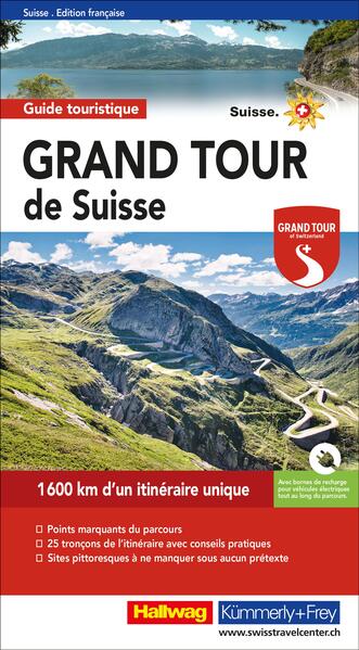 Die Grand Tour of Switzerland ist eine Entdeckungsreise, welche die Highlights der Schweiz auf einer Reise vereint. Um die Schweiz zu kennen, muss man sie immer wieder von einer andern Seite sehen. Gelegenheit dazu bietet eine Traumstrasse durch die ganze Schweiz – die „Grand Tour of Switzerland“. Es ist eine Route von über 1600 km Länge, entlang der beeindruckenden Kulisse von Naturschönheiten. Sie führt an Seen und an verträumten Ecken vorbei, gibt bei Alpenpässen stupende Ausblicke frei und lässt auch kulturelle und landschaftliche Höhepunkte von 11 UNESCO-Welterbestätten und 2 Biosphären nicht aus. Der Touring Guide „Grand Tour of Switzerland“ von 288 Seiten Umfang berichtet über Touren-Highlights, bringt Tipps zu den 25 Streckenabschnitten und zeigt die Top-Sehenswürdigkeiten. Dem Reiseführer ist eine Karte Schweiz 1:500 000 beigelegt.