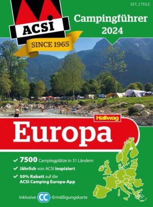 Der zweiteilige ACSI-Campingführer Europa 2024 mit 7570 Campingplätzen ist das optimale Hilfsmittel für die Vorbereitung Ihrer Campingferien. Akribisch recherchierte Campingplätze in 29 Ländern werden im Führer mit bis zu 200 Merkmalen pro Platz wiedergegeben. Rund 300 ACSI-Prüfer sind Jahr für Jahr vor Ort und sorgen dafür, dass die veröffentlichten Aussagen ihre Richtigkeit haben. Mit der integrierten CampingCard profitieren Sie zudem von Rabatten in der Nebensaison. Dank den übersichtlichen Informationen, der herausnehmbaren Landkarte sowie den GPS-Koordinaten finden Sie sicher den für Sie perfekten Campingplatz.