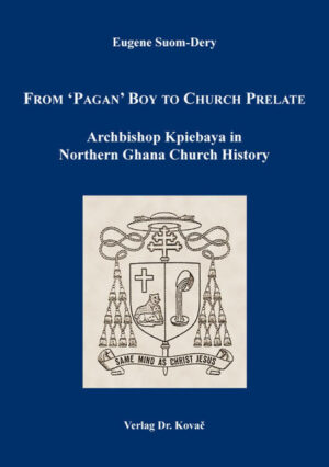 Das Buch „From ‘Pagan’ Boy to Church Prelate. Archbischof Kpiebaya in Northern Ghana Church History‘ („Vom ‚Heidenkind‘ zum Kirchenfürst. Erzbischof Kpiebaya in der Kirchengeschichte Nordghanas“) schildert die Geschichte der Bevölkerung und der Katholischen Kirche im Norden Ghanas mit dem Schwerpunkt auf dem Beitrag, den Erzbischof Gregory Ebo Kpiebaya, Erzbischof-Emeritus von Tamale, Ghana, dabei geleistet hat. Erforscht wird die Wanderungsgeschichte und die Stammesbildung der Bevölkerung im Norden Ghanas, besonders die der Dagaaba/Dagara. Ihre soziale Organisation und Familienkultur, durch die sich ihre Identität bestimmt, wird beschrieben. Außerdem werden die ständigen kämpferischen Auseinandersetzungen der Menschen, sowie Menschenraub, Sklavenhandel und die bewaffneten Konflikte zwischen den Stämmen im letzten Viertel des 19. Jahrhunderts dargestellt. Dazu wird gezeigt, wie europäische Staaten um die polititsche Vorherrschaft in der Region gerungen haben und wie ‚The Northern Territories‘ schließlich als Teil der britischen Kolonie Goldküste (zu Anfang des 20. Jahrhunderts) annektiert wurde. Erörtert wird der Einfluß des kolonialen Verwaltungssystems auf die traditionellen Gesellschaftsformen. Gleichzeitig aber führte die Kolonisation in eine Periode von politischer Beruhigung, sozialer Stabilität und Sicherheit in den nördlichen Gebieten, was den Weg für missionarische Unternehmungen und moderne Entwicklung frei machte. Das Buch handelt von der Geschichte der Christianisierung in Nord-Ghana im Hintergrund der früheren Evangelisierung Afrikas und Süd Ghanas. Die Afrikamissionare (Weißen Väter) kämpften mit der restriktiven Kolonialpolitik und der Armut, mit traditioneller Religion, traditionellen Gebräuchen und dem Islam, um das Christentum einzuführen und ein formelles Bildungssystem und damit die moderne Entwicklung in Nord-Ghana einzuleiten. Das Buch zeigt, wie die Katholische im Norden Ghanas wuschs von einer Außenstation von Ougadougou (1906) zu einer Kirchenprovinz in (1977) und sich seit 1999 unter 5 Diözesen teilt und von einheimischen Bischöfen geleitet wird. Der Beitrag der Gesellschaft der Afrika Mission (SMA) bis 1953, von der Steyler Missionaren (SVD) seit 1960 und der Protestantischen Missionskörperschaften für die Christianisierung der Bevölkerung in Nord-Ghana wird auch geschildert. Die besondere und einzigartige Bedeutung von Erzbischof Kpiebaya für diese Entwicklung ist das Kernthema des Buches. Es wird beschrieben, wie Erzbischof Kpiebaya in bescheidenen Verhältnissen in der Kpiebaya Familie in Nanvilli, Upper West Region, aufwuchs, und zeigt seine Entwicklung zu einem großen Hirten der Katholischen Kirche in Ghana, der es schaffte, die Kirche in Nord-Ghana aufzubauen, besonders in Wa und Tamale. Seine menschlichen Qualitäten, seine wegweisenden pastoralen Methoden und sein Geschick bei der kirchlichen Verwaltung werden aufführlich dargestellt. Das Buch schließt mit seinem Ausblick auf die Entwicklung und Herausfordungen der Kirche im Norden-Ghana im 21. Jahrhundert Das Werk ist nicht nur eine Biographie von Erzbischof Kpiebaya, sondern auch eine Zusammenfassung der Geschichte der Gesellschaft und der Kirche im Nord Ghanas und eine Abhandlung der pastoralen Theologie und Führung. Der epische Prolog und der epische Epilog schildern die Geschichte in Versen, bringen das Buch aus dem Reich der Geschichte, Biographie und Theologie in das Land der Literatur. Gerade sein interdisziplinärer Inhalt macht das Werk zu einer wichtigen Quelle für die unterschiedlichen Forschungsrichtungen: weltliche Geschichte, Kultur, Anthropologie, Theologie, Entwicklung, Kirchengeschichte und Englischer Literatur.