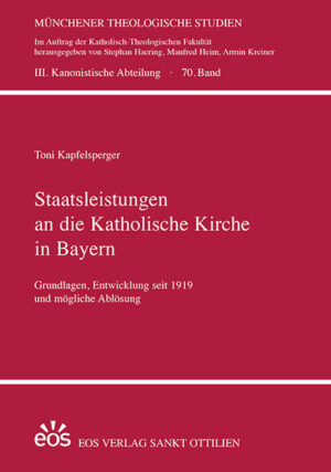 Die Studie untersucht die Ablösung bestehender Staatsleistungen an die Katholische Kirche in Bayern nach dem in Deutschland geltenden Verfassungsrecht. Dazu wird der geschichtliche Hintergrund, der zu Staatsleistungen an die Kirche in Bayern geführt hat, aufgezeigt. Behandelt wird auch die Legitimität der Staatsleistungen nach kirchlichem Recht und insbesondere deren Verhältnis zu den in der Pastoralkonstitution Gaudium et Spes enthaltenen Aussagen. In eigenen Teilen werden die Staatsdotationen beleuchtet, also die Entwicklung der Bezüge der Erzbischöfe, Bischöfe und Mitglieder der Domkapitel, die Ergänzung des Seelsorgereinkommens und die Baulastverpflichtungen des bayerischen Staates.