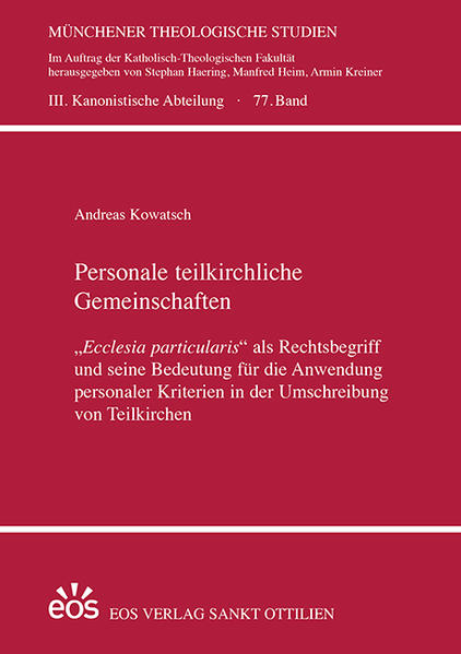 Die communiale Wende des Zweiten Vatikanischen Konzils führte dazu, als Basis jeder kirchlichen Struktur eine konkrete Gemeinschaft von Gläubigen zu erblicken. Indem diese von einem eigenen Hirten als Träger des apostolischen Amtes geleitet und durch die Verkündigung des Wortes Gotte sowie die Feier der Sakramente im Glauben auferbaut und gesammelt wird, bildet sich die universale Kirche in diesen einzelnen konkreten Gemeinschaften ab. In ihnen und aus ihnen, den Teilkirchen nämlich, besteht die eine und einzige Kirche Jesu Christi (LG 23). Die vorliegende Studie (Habilitationsschrift) möchte den Begriff der Teilkirche über seinen zweifellos zentralen ekklesiologischen Gehalt hinaus als Rechtsbegriff darstellen. Die Frage nach dem Rechtsbegriff „Teilkirche“ hat Auswirkungen auf das Wesen und die grundlegende Methodik der Kanonistik als Wissenschaft vom Recht der Kirche. Zum anderen wird der Rechtsbegriff der Teilkirche in dieser Untersuchung unter dem speziellen Fokus auf personal umschriebene Teilkirchen hin thematisiert. Neben gemeinsamen Kennzeichen müssen die bislang in der kanonischen Ordnung etablierten personalen Teilkirchen einzeln in den Blick genommen werden. So wird der Untersuchungsgang einerseits deduktiv von den Wesenselementen der Teilkirche auf die einzelnen Gemeinschaften hin erfolgen. Gleichzeitig soll aber auch induktiv aufgrund des geltenden Rechts der personalen Teilkirchen auf die Möglichkeiten und Grenzen dieser speziellen Form kirchlicher Organisation geschlossen werden.