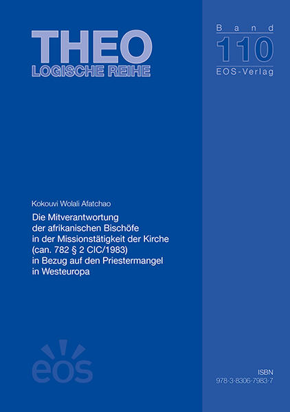 Die Situation eines Missionslandes manifestiert sich auf verschiedene Weise, wobei das Fehlen und der Rückgang von Priesterberufungen ein wichtiges Anzeichen ist. Der Priestermangel Westeuropas betrifft dabei auch die Weltkirche und missionarische Solidarität zwischen den Ortskirchen ist gefragt. Die Kirche Afrikas könnte ein Hauptakteur einer neuen Missionstätigkeit in Europa sein und dank ihres missionarischen Eifers ein neues Kapitel eröffnen. Die hier vorgelegte Untersuchung beschreibt die Situation Westeuropas, das zum Missionsland geworden ist sowie die Ursachen für den dortigen Priestermangel. Der Autor schlägt Strategien zur Behebung des Priestermangels aus kirchenrechtlicher Sicht vor, wie sich die afrikanische Kirche in den westeuropäischen Ländern missionarisch einbringen kann und sogar muss angesichts einer Mitverantwortung der afrikanischen Bischöfe an der Gesamtmission der Kirche.