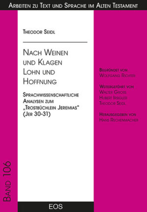 Innerhalb des Buches Jeremia ragt der Abschnitt 30-31 als Folge von Heilsorakeln formal und inhaltlich heraus und hat daher in der Forschung von jeher besondere Beachtung gefunden. Die aktuelle Publikation gründet auf einer syntaktischen und semantischen Analysen der Einzelsätze. Sie zielt aber auf die literaturwissenschaftliche Auswertung des Gesamttextes. Zu ihr gehören nach Präsentation und Kritik der hebräischen Textvorlage sowie der Abgrenzung der Abschnitte und Teileinheiten ihre systematische Deskription und Analyse auf Wort-, Wortfügungs-, Satz- und Satzfügungsebene. Sie mündet jeweils in eine Darstellung von Struktur und Textverlauf der Einzelabschnitte und in eine abschließende Würdigung ihrer sprachlichen Höhepunkte und möglichen Intentionen.