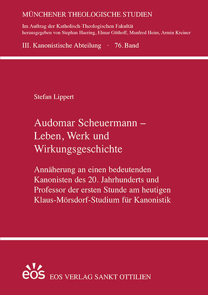 Der Kanonist Audomar Scheuermann (1908-2000) hat als Professor für kanonisches Straf- und Prozessrecht an der Münchener Ludwig-Maximilians-Universität die kirchenrechtliche Lehre stark geprägt. Dabei nahm er auch Einfluss auf die Rechtsentwicklung, die im 20. Jahrhundert aufgrund der Promulgation von CIC/1917 und CIC/1983 sowie zahlreicher Motu Proprio starken Veränderungen unterworfen war. Diese Studie möchte erstmals einen umfassenden Überblick über Leben, Lehre und Wirkung dieses bedeutenden Rechtsgelehrten vermitteln.