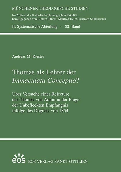 Dass Thomas von Aquin (1225-1274) in der Frage der Unbefleckten Empfängnis Mariens eine makulistische Position vertrat, während das kirchliche Lehramt im Lauf der Jahrhunderte immer mehr zur immakulistischen Haltung tendierte-eine Entwicklung, die nach langem Ringen im Dogma von 1854 gipfelte -, stellte die Thomisten aller Jahrhunderte vor Probleme. Gerade als etwa zeitgleich zum Dogma der Thomismus erneut aufzublühen begann und sich Papst Leo XIII. im Jahr 1879 mit seiner Thomasenzyklika „Aeterni patris“ anschickte, den Thomismus auch mit lehramtlicher Autorität endgültig auf den Schild zu heben, verschärfte sich für die Thomisten die Problematik: Hat Thomas tatsächlich ein formales Dogma der Kirche nicht gelehrt oder sogar abgelehnt? Die vorliegende Studie befasst sich mit mehreren Harmonisierungsversuchen seitens thomistischer Theologen des 19. Jahrhunderts.