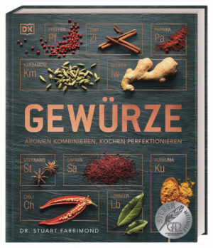 Willkommen in der Wunderwelt der Gewürze! Kitzeln Sie den besten Geschmack aus Wacholder, Koriander, Kardamom und Co. heraus. In diesem Gewürzbuch erfahren Sie, welche Wissenschaft hinter den Gewürzen steckt, welche überraschenden Nuancen sie entfalten und was die besten Zubereitungsmethoden sind. Dank Porträts von 60 Gewürzen aus aller Welt und 65 Rezepten für Mischungen und Gerichte gelingt es Ihnen, Hintergründe zu verstehen, Aromen zu kombinieren und Ihr Kochen zu perfektionieren. Mit dem Gewürzbuch ein kulinarisches Abenteuer erleben! Die richtige Gewürzkombination kann den Geschmack eines Gerichts perfektionieren, ein anderes Gewürz das Rezept grundlegend verändern - und die falsche Wahl es ungenießbar machen. Warum manche Gewürze gut zueinanderpassen, andere dagegen nicht kombiniert werden sollten, und wie man die perfekten Gewürzmischungen erstellt, erklärt Dr. Stuart Farrimond - Kochbuchautor und Doktor der Medizin - in seinem neuesten Buch. Sein eigens entwickeltes Periodensystem der Gewürze verschafft einen informativen Überblick über die Welt der Gewürze und eröffnet Ihnen durch dieses Verständnis beim Kochen ganz neue Möglichkeiten! Innovatives Geschenk für ambitionierte Hobbyküche. -60 Gewürze aus aller Welt im Porträt. -65 Rezepte für Gewürzmischungen und Food-Pairing-Gerichte wie z.B. Sesameis mit Kardamom. -Über 40 Porträts von Regionen und deren typische Gewürze. -Übersichtliches Layout mit vielen Illustrationen und Fotos. -Hilfreiche Tipps für die kreative Gewürzküche. -Mit Gewürzübersicht und Periodensystem der Gewürze, nach Geschmacksgruppen sortiert. Erleben Sie die Faszination der Gewürze, holen Sie sich die Aromen der verschiedenen Regionen nach Hause und entdecken Sie ungewöhnliche Geschmackskombinationen, die Ihren Kochstil auf ein neues Niveau heben!