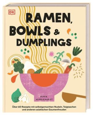 Asiatisches Kochbuch für Bowl-Liebhaber*innen Hier vereinen sich die vielfältigen Aromen Asiens zu unverwechselbaren Geschmackserlebnissen in einer Schüssel! Mit 66 asiatischen Rezepten holen Sie sich Ramen, Ba Mee, Udon und Co. in Ihre heimische Küche. Von Gewürzen und Saucen über Toppings bis zu Nudeln, Reis oder Dumplings - Schicht für Schicht vermengen sich die einzelnen Komponenten zu einem schmackhaften kulinarischen Gesamtkunstwerk. Ihr persönliches Asia-Glück in der Bowl! Die asiatische Trendküche für zu Hause mit selbstgemachten Nudeln, Dumplings und Co. In diesem Buch zeigt Ihnen die britische Kochbuch-Autorin Pippa Middlehurst, wie sich die Zutaten aus der asiatischen Speisekammer mit etwas Kreativität und den richtigen Gewürzen zu spannenden und leckeren Gerichten für die Alltagsküche zusammensetzen lassen. In diesem asiatischen Kochbuch finden sich vegane, vegetarische, Fleisch- oder Meeresfrüchte-Gerichte für jeden Geschmack. Lernen Sie, wie selbstgemachte Nudeln, wie Ramen, Ba Mee oder Udon hergestellt werden und worauf es bei der Zubereitung von Dumplings und Teigtaschen ankommt. Köstliche asiatische Gerichte für die Alltagsküche - 66 gelingsichere asiatische Rezepte: Von Paitan Ramen mit gebratener Ente und Udon mit Miso aus dem Tontopf über Mapo-Tofu-Teigtaschen bis hin zu Reis-Bowl mit Gemüse-Tempura. - Schritt-für-Schritt Anleitungen erklären anschaulich, wie z.B. selbstgemachte Nudeln, Ramen, Dumplings oder Teigtaschen hergestellt werden. - Praktische Küchentipps: z.B. zum Nachkochen und Einfrieren, zu asiatischen Grundrezepten und zur idealen asiatischen Speisekammer. Die Vielfalt der asiatischen Küche auf dem eigenen Teller. Entdecken Sie, wie einfach es ist, leckere Ramen, Bowls und andere Köstlichkeiten Asiens zu kochen.