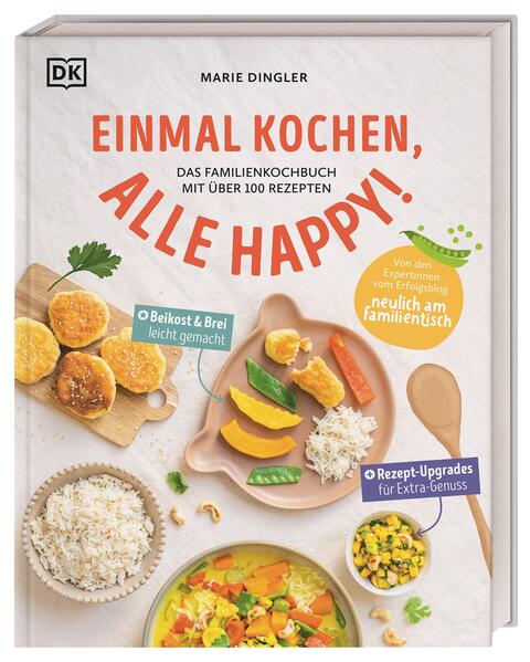 Kochen fürs Baby oder Kleinkind - und den Rest der Familie gleich mit dazu! In über 100 familientauglichen Rezepten zeigt Ihnen Bloggerin Marie Dingler („Neulich am Familientisch“), wie Sie mit wenigen Handgriffen leckere Mahlzeiten für die ganze Familie zaubern - und ganz nach Bedarf anpassen: Optionale Rezept-Upgrades sorgen bei den Lieblingsgerichten der Kinder wie Pizza und Nudeln mit Tomatensauce für noch mehr Genuss. Umgekehrt lassen sich Curry, Reispfanne und Co. ganz einfach in babytaugliche Gerichte abwandeln. So ist der Familientisch ruckzuck abwechslungsreich gedeckt! Einmal kochen, alle versorgt: Kochbuch mit über 100 Familienrezepten - Schnelle Gerichte, die der ganzen Familie schmecken: von Babys und Kleinkindern über Grundschüler und Teenager bis zu den Eltern und Erwachsenen. - Einfache Rezepte für jeden Anlass: ob Frühstück und Brotbox, kinderfreundliches Mittagessen oder schnelles Abendessen - mit einem hohen Anteil an vegetarischen oder veganen Rezepten. - Mit fundierten Tipps und Expertinnen-Rat rund um das Thema Ernährung und Gesundheit Sorglos kochen: Mit praktischem Wissen von Expertinnen Zwischen Beikost und Brei ... gibt es jede Menge Fragen, die sich frischgebackene Eltern stellen - vom allgemeinen Essverhalten des Babys bis hin zur gesunden und ausgewogenen Ernährung der Kinder. Neben den Familienrezepten liefert das Expertinnen-Team aus Rezeptentwicklerin, Ernährungscoaching, Hebamme und Pädagogin zusätzlich die wichtigsten Infos zu Beikost, Nährstoffen und Co. Außerdem erhalten Sie praktische Tipps zu Wochenplänen oder Meal Prep sowie liebevolle Themenseiten zum Mitmachen für die Kleinsten. Schnelle und leckere Rezepte für die ganze Familie: Die perfekte Beikost-Variante ist oft nur einen Rezeptschritt entfernt!